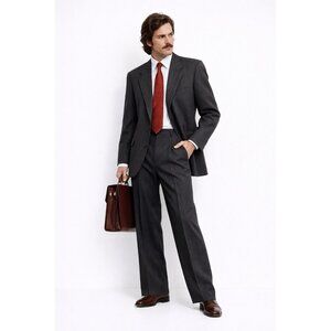 vintage 70s HALSTON 2 piece suit wool chalk stripe charcoal gray 44L 38W